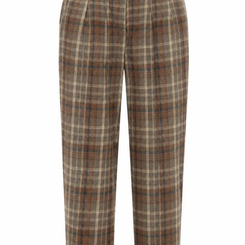 Anewsta Women's Brown Plaid Wool Blend Pleated Chino Trousers Size 10