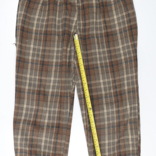 Anewsta Women's Brown Plaid Wool Blend Pleated Chino Trousers Size 10