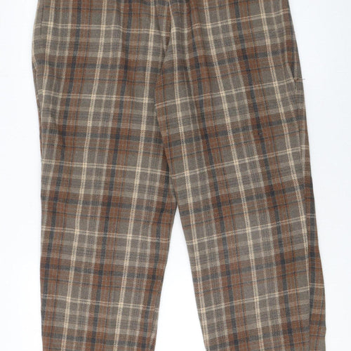 Anewsta Women's Brown Plaid Wool Blend Pleated Chino Trousers Size 10