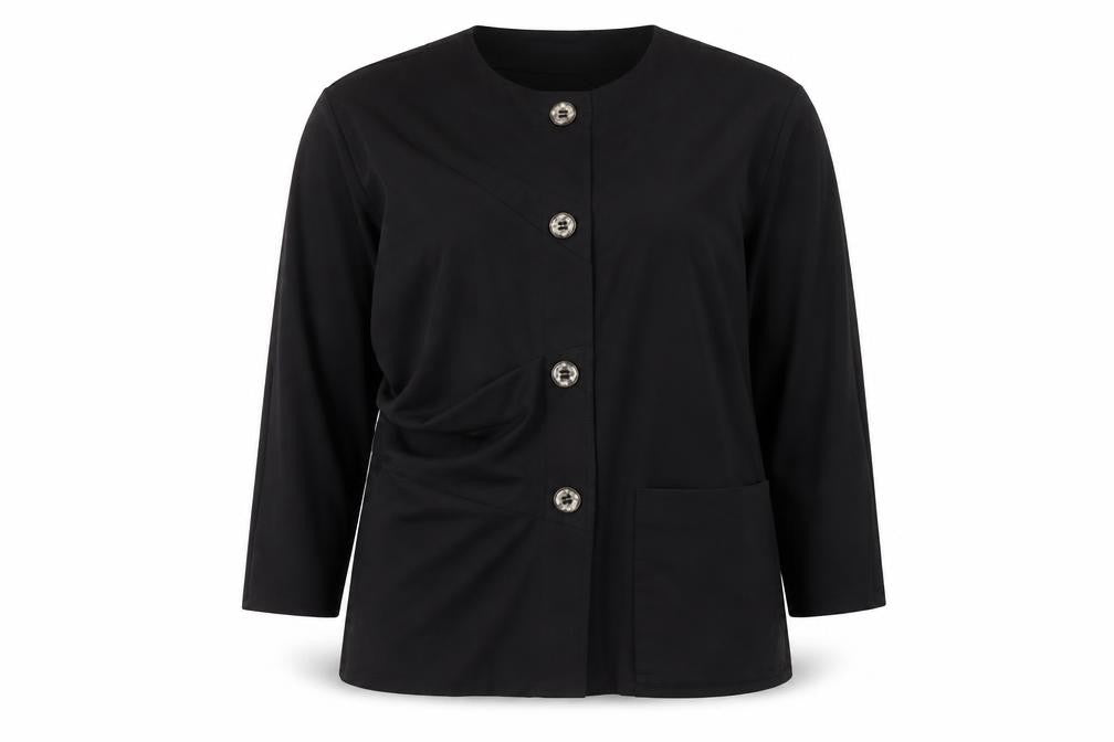 Front view of Kontrast Women Black Long Sleeve Button Blouse, size 14