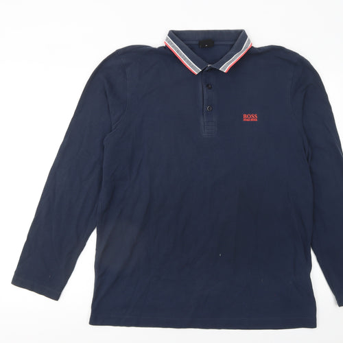 Hugo Boss Mens Blue Long Sleeve Cotton Polo Shirt XL Regular Fit