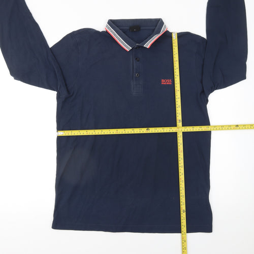 Hugo Boss Mens Blue Long Sleeve Cotton Polo Shirt XL Regular Fit
