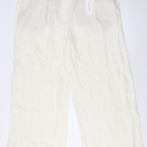 Marks and Spencer Per Una Women’s Ivory Linen Wide-Leg Cropped Trousers Size 18