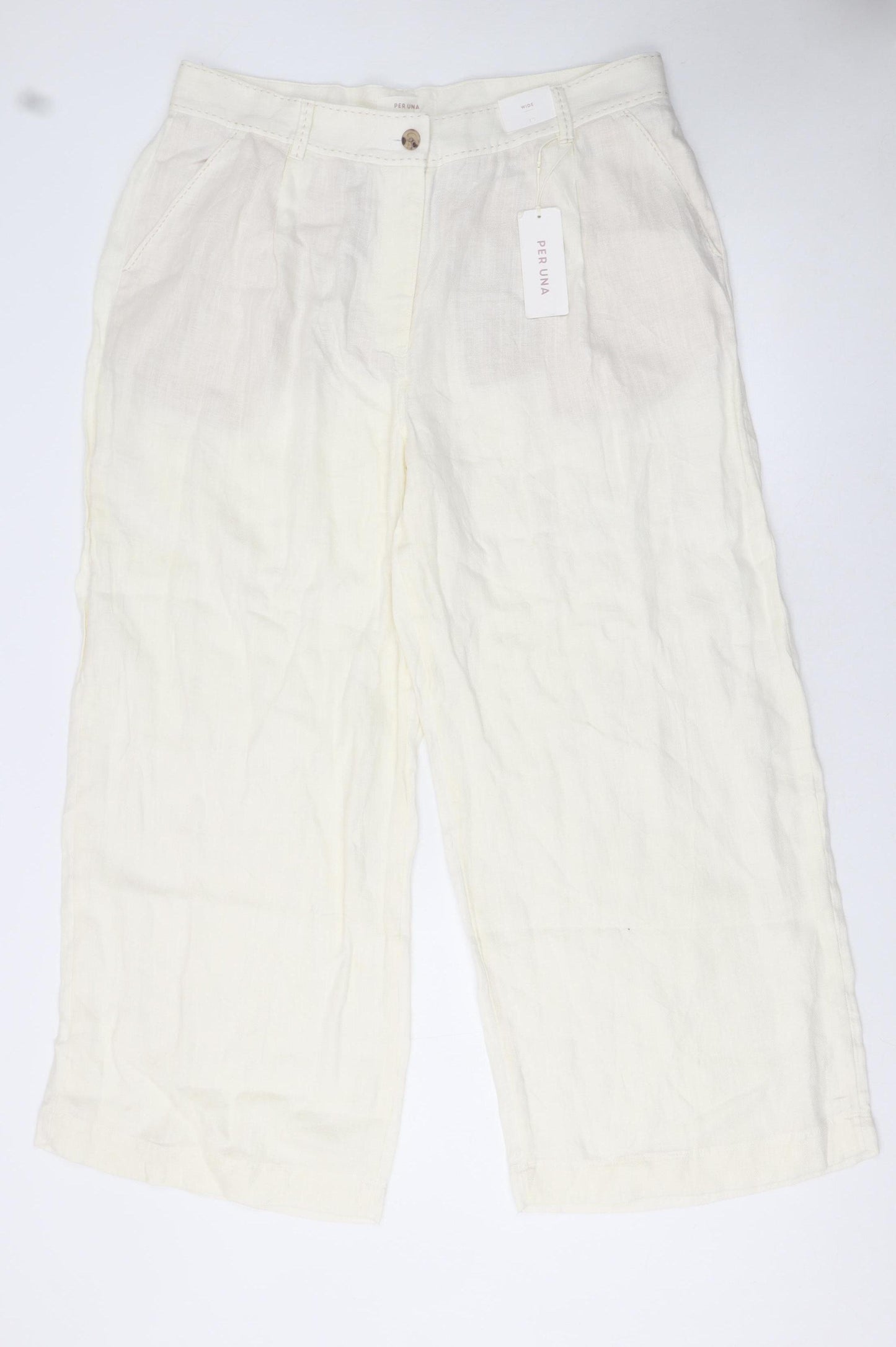 Marks and Spencer Per Una Women’s Ivory Linen Wide-Leg Cropped Trousers Size 18