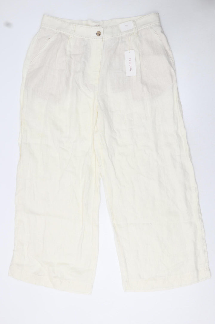 Marks and Spencer Per Una Women’s Ivory Linen Wide-Leg Cropped Trousers Size 18