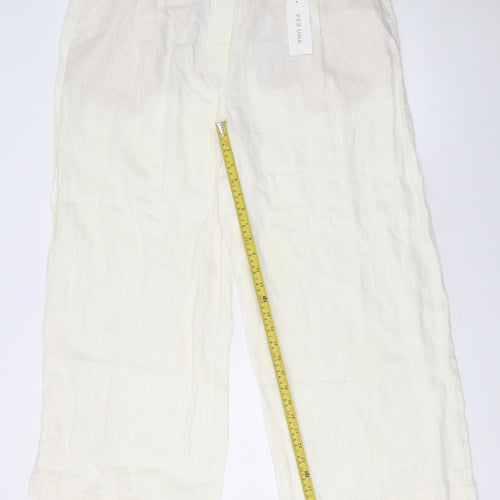 Marks and Spencer Per Una Women’s Ivory Linen Wide-Leg Cropped Trousers Size 18