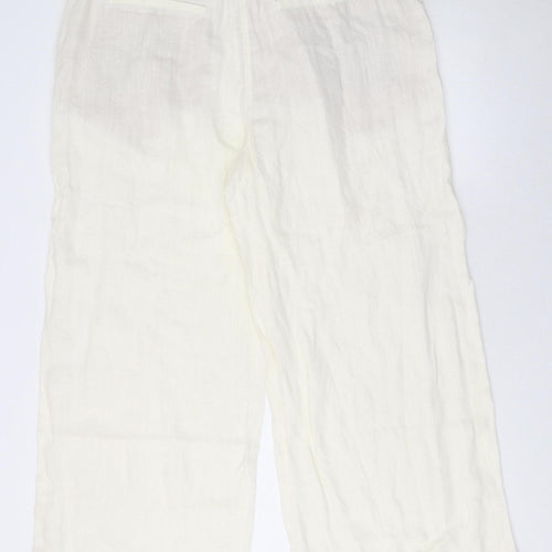 Marks and Spencer Per Una Women’s Ivory Linen Wide-Leg Cropped Trousers Size 18