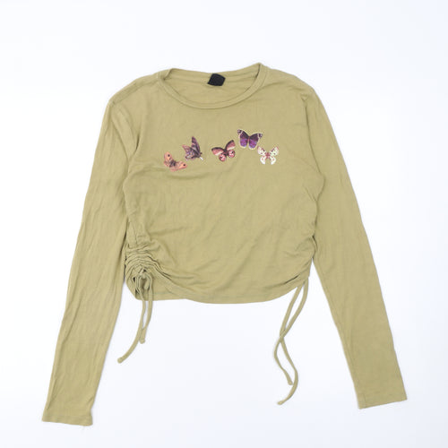 Urban Outfitters Women’s Green Cropped Butterfly Print Long Sleeve T-Shirt M