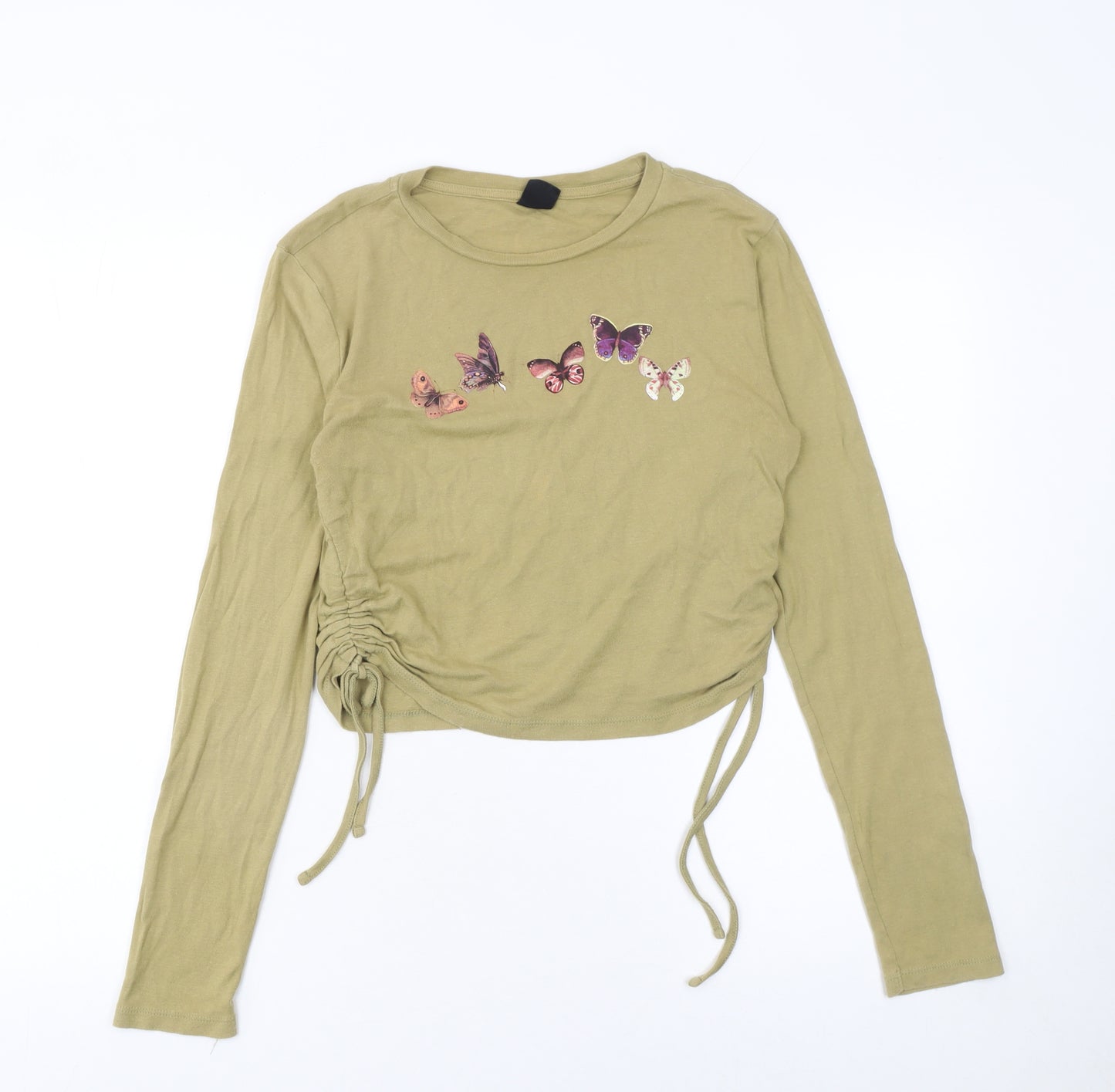Urban Outfitters Women’s Green Cropped Butterfly Print Long Sleeve T-Shirt M
