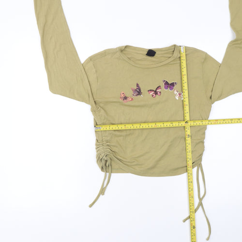 Urban Outfitters Women’s Green Cropped Butterfly Print Long Sleeve T-Shirt M