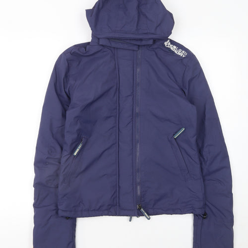 Superdry Women Blue Hooded Windbreaker Jacket Size S