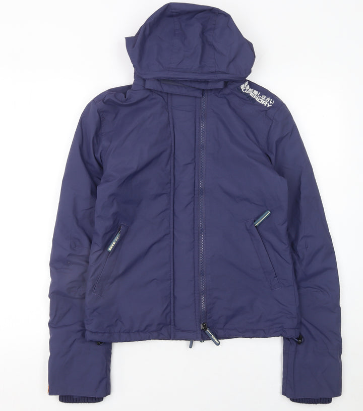 Superdry Women Blue Hooded Windbreaker Jacket Size S