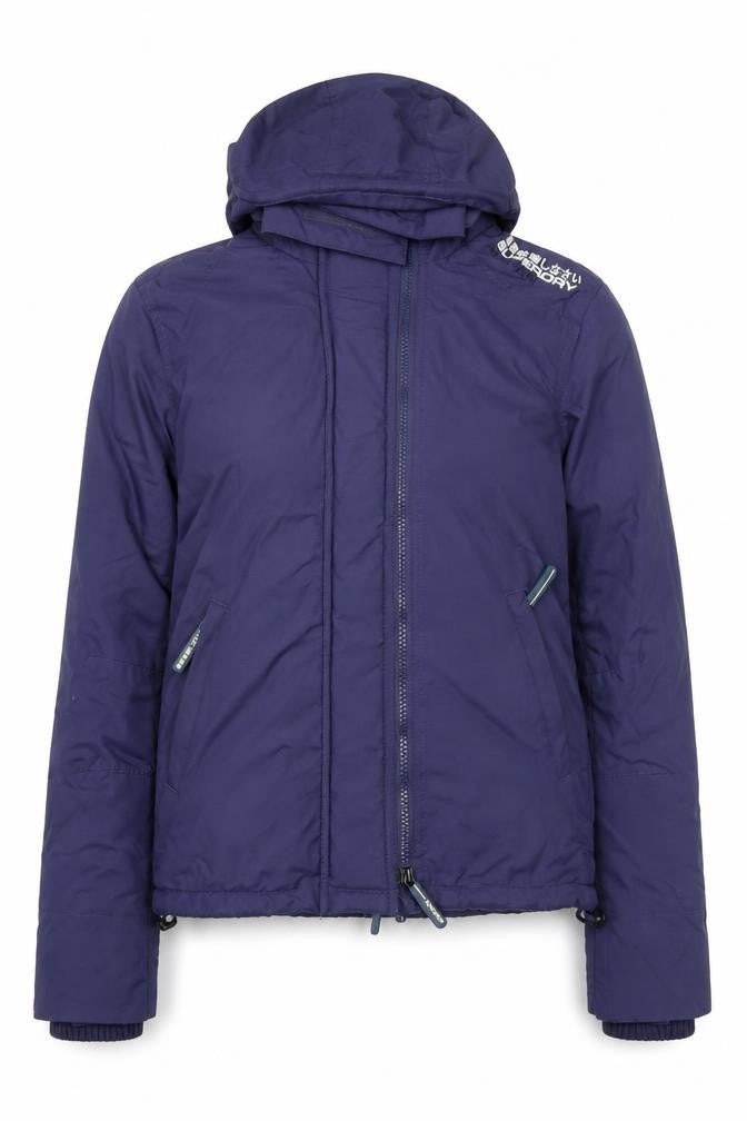 Front view of Superdry Women Blue Hooded Windbreaker Jacket, size S