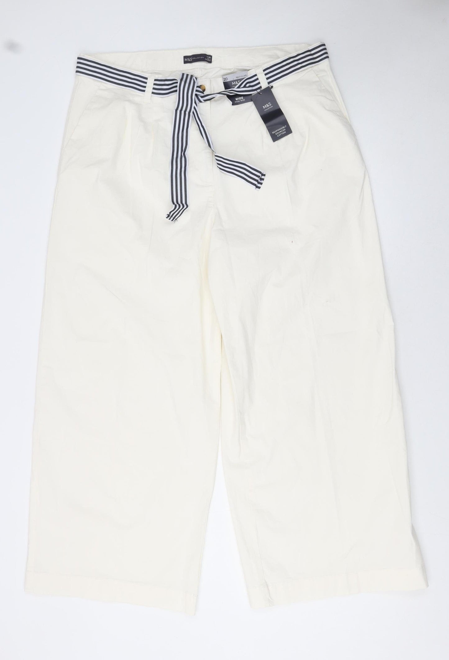Marks and Spencer Women’s Ivory Cropped Wide-Leg Trousers Size 20