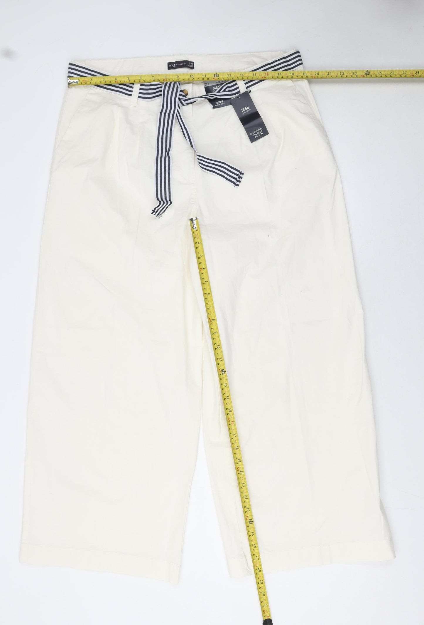 Marks and Spencer Women’s Ivory Cropped Wide-Leg Trousers Size 20