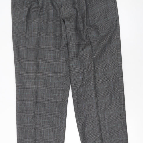 Jaeger Mens Grey Checked Wool Pleated Dress Trousers Size 36L