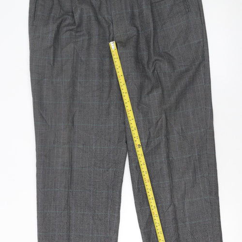 Jaeger Mens Grey Checked Wool Pleated Dress Trousers Size 36L
