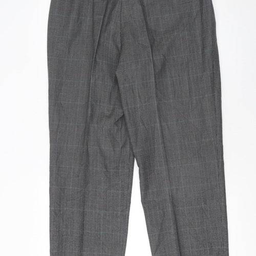 Jaeger Mens Grey Checked Wool Pleated Dress Trousers Size 36L