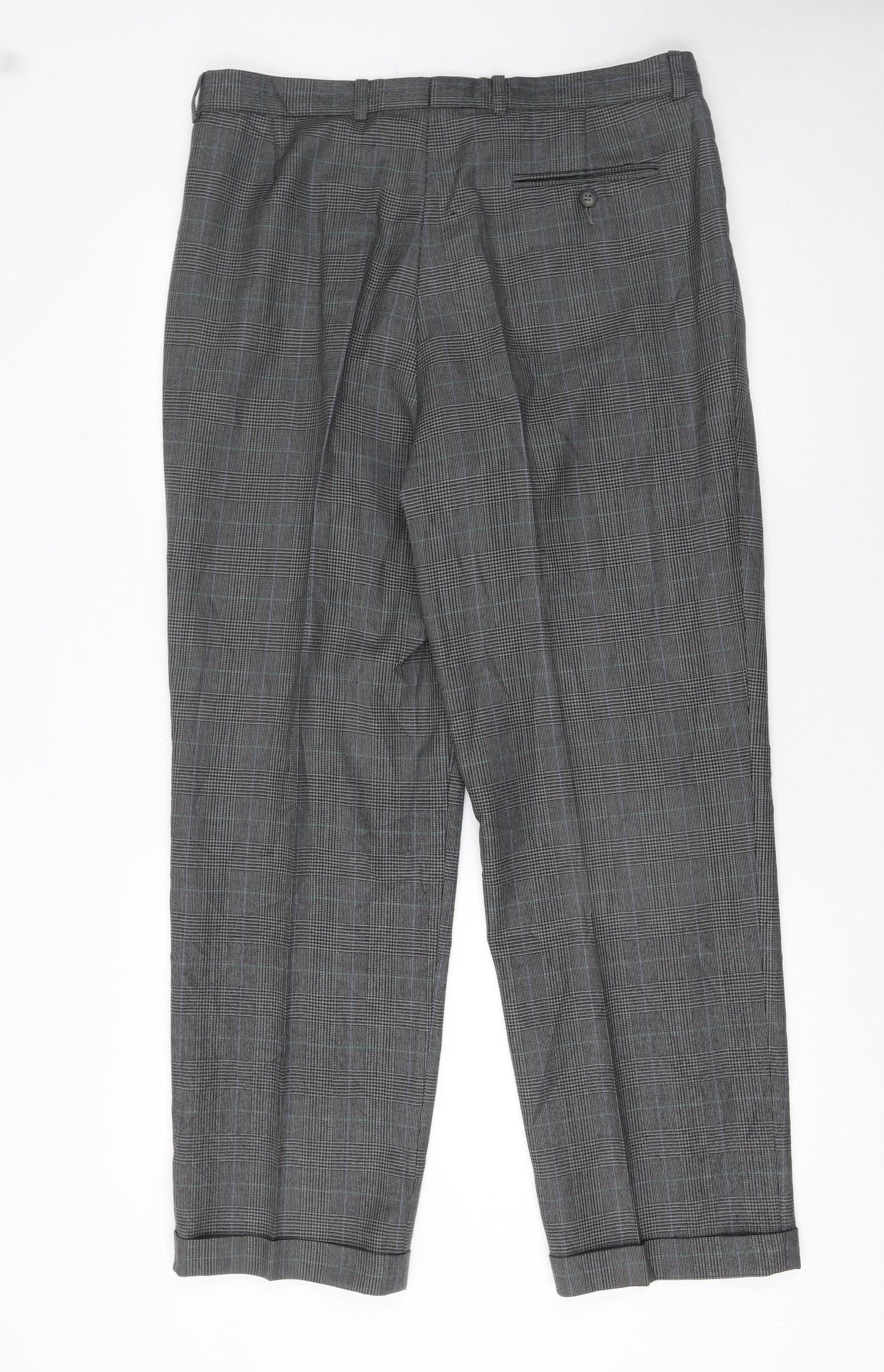 Jaeger Mens Grey Checked Wool Pleated Dress Trousers Size 36L