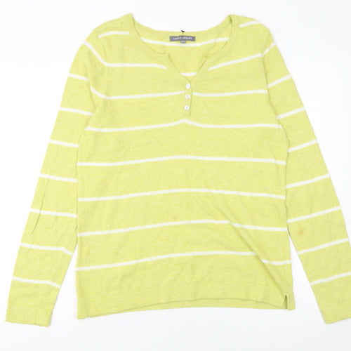 Laura Ashley Women Green Striped Henley Jumper Size 12 Long Sleeve