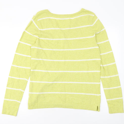 Laura Ashley Women Green Striped Henley Jumper Size 12 Long Sleeve
