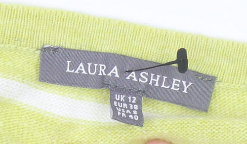 Laura Ashley Women Green Striped Henley Jumper Size 12 Long Sleeve