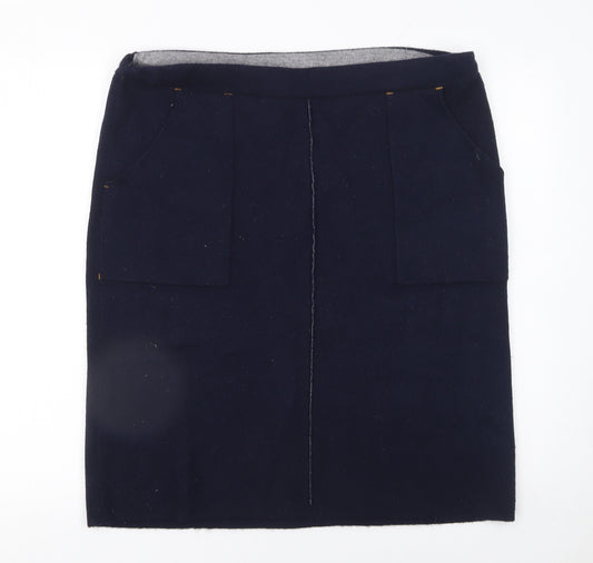 White Stuff Women’s Blue Knee Length Wool Blend Pencil Skirt Size 16