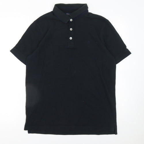 Jack & Jones Men's Black Large Cotton Short Sleeve Polo Shirt