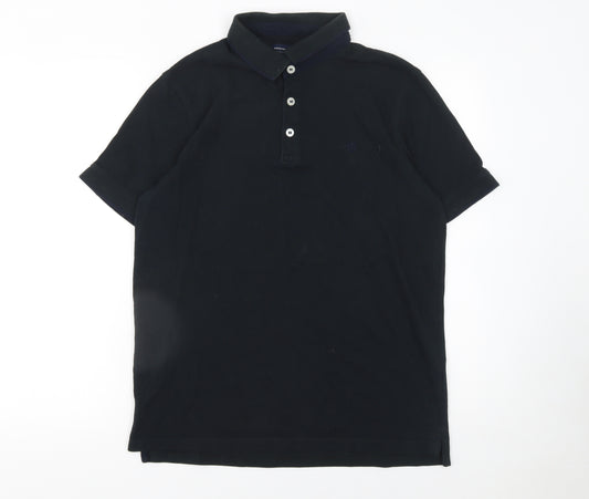 Jack & Jones Men's Black Large Cotton Short Sleeve Polo Shirt