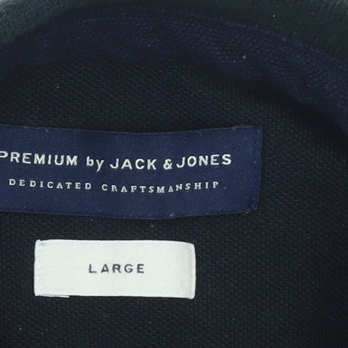 Jack & Jones Men's Black Large Cotton Short Sleeve Polo Shirt