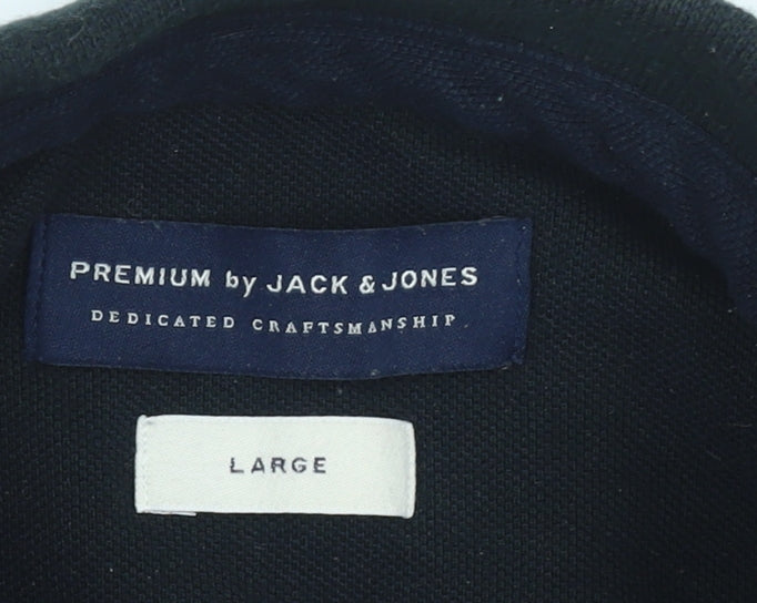 Jack & Jones Men's Black Large Cotton Short Sleeve Polo Shirt