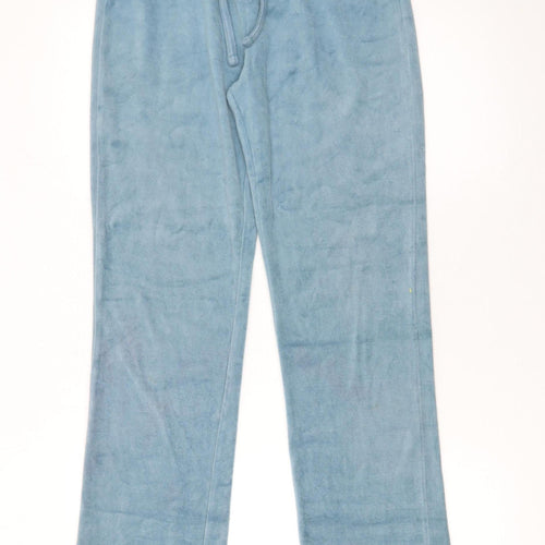 Cotton Traders Women Blue Velour Sweatpants Size 8 Elastic Waist