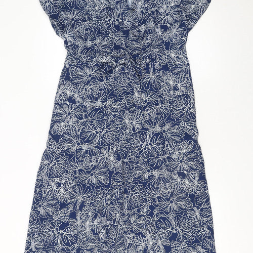 H&M Womens Blue Floral Jumpsuit Size 10 V-Neck Short Sleeve
