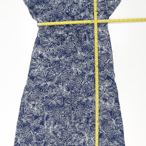 H&M Womens Blue Floral Jumpsuit Size 10 V-Neck Short Sleeve