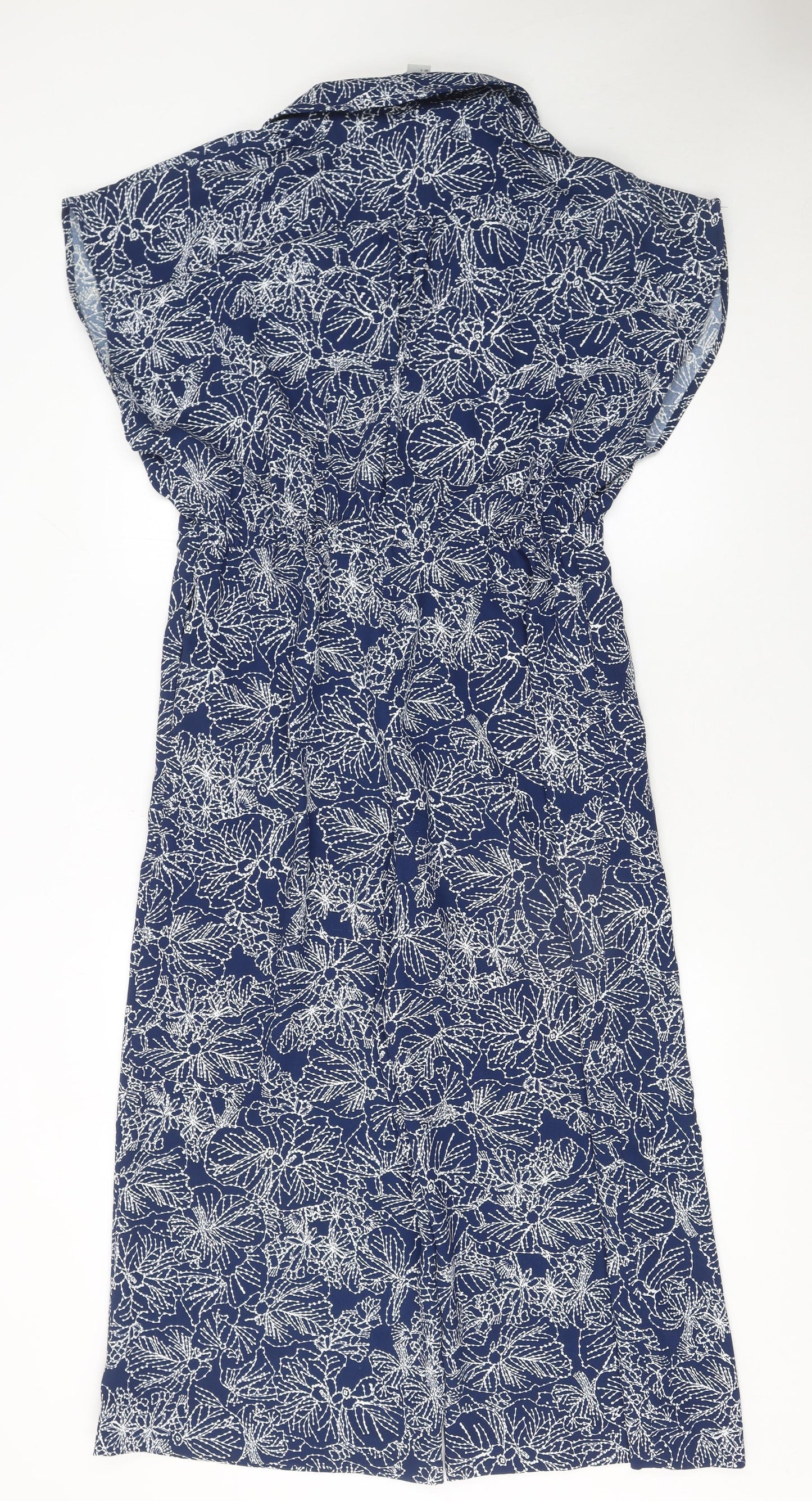 H&M Womens Blue Floral Jumpsuit Size 10 V-Neck Short Sleeve