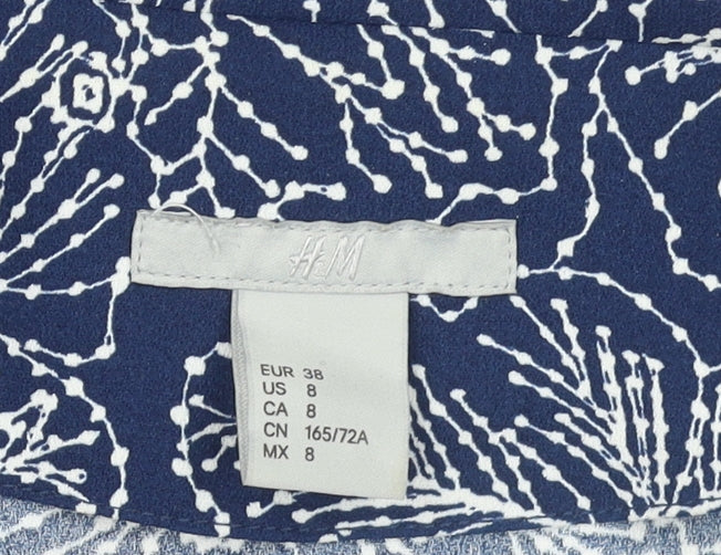 H&M Womens Blue Floral Jumpsuit Size 10 V-Neck Short Sleeve