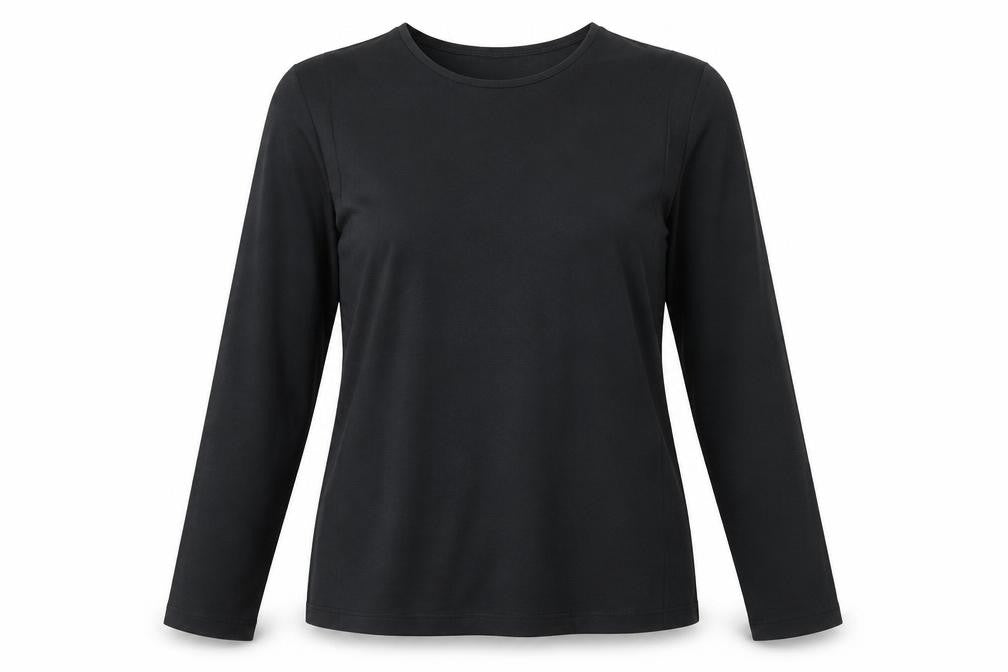 Front view of Massimo Dutti women’s black long sleeve basic jersey t-shirt, size S
