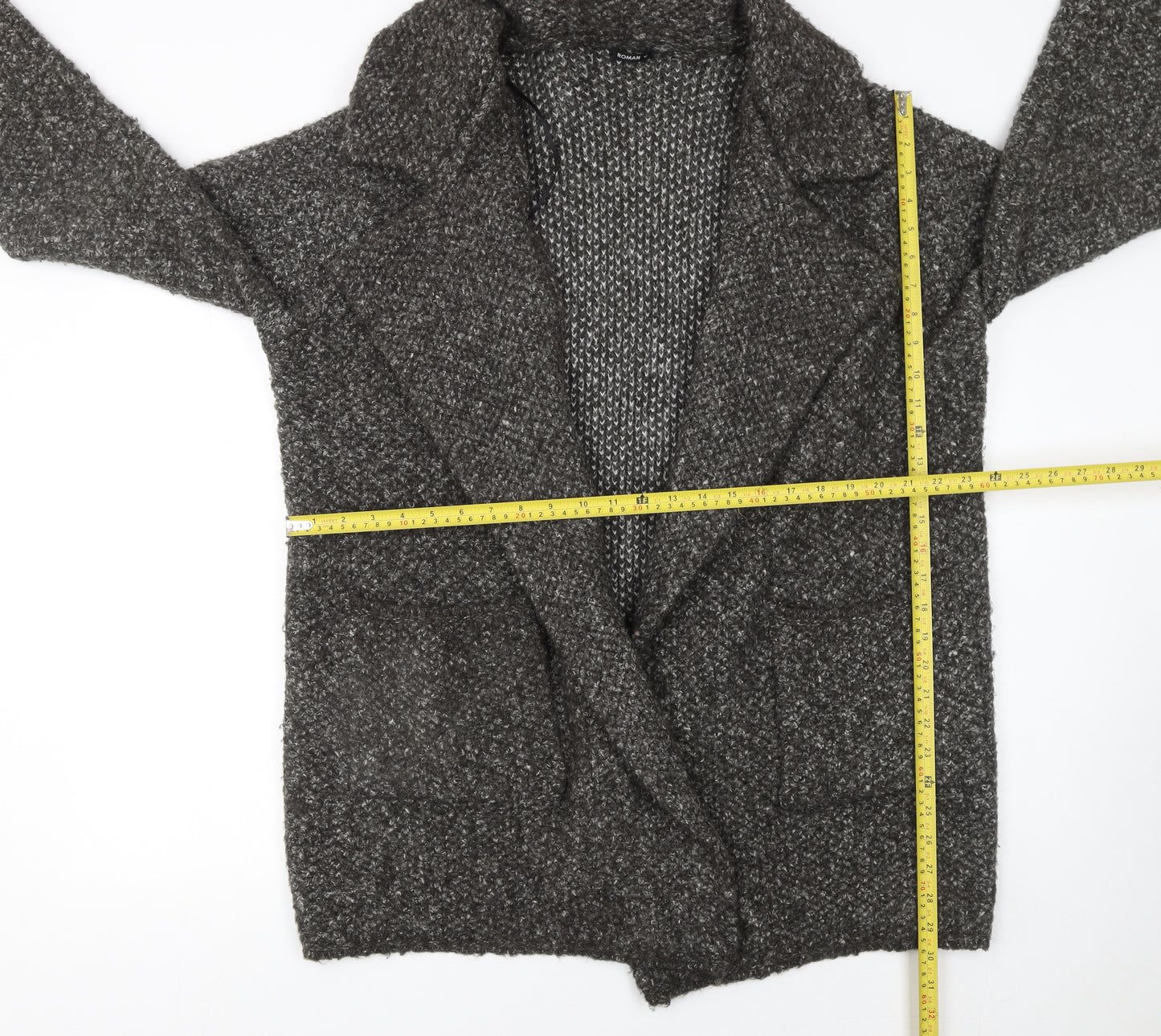 Roman Women’s Grey Chunky Knit Long Cardigan Size 18