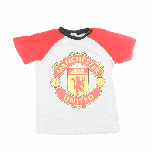 Manchester United Boys Grey Red T-Shirt 10-11 Years Short Sleeve Crew Neck