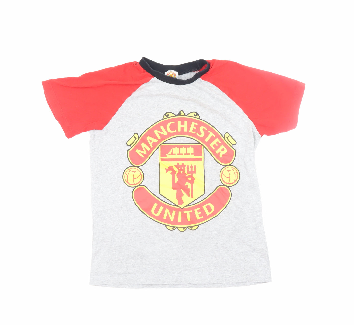 Manchester United Boys Grey Red T-Shirt 10-11 Years Short Sleeve Crew Neck
