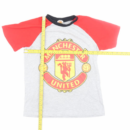 Manchester United Boys Grey Red T-Shirt 10-11 Years Short Sleeve Crew Neck