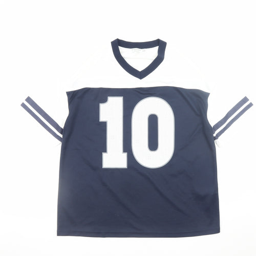 Stradivarius Men Blue White New York 10 Sports T-Shirt XS V-Neck