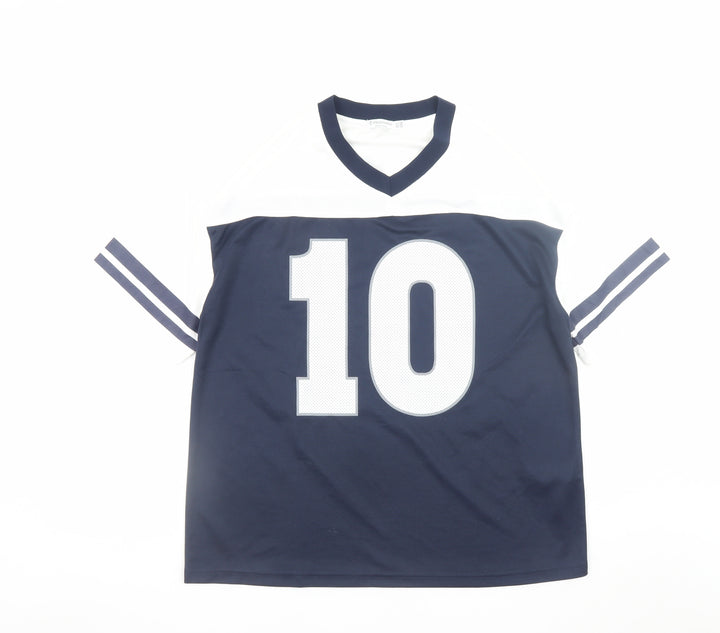 Stradivarius Men Blue White New York 10 Sports T-Shirt XS V-Neck