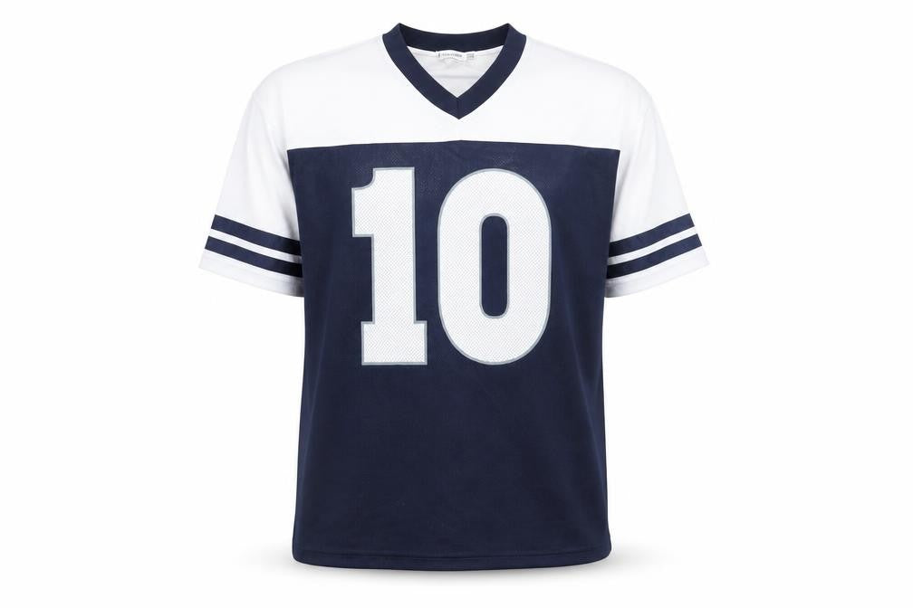 Stradivarius Men Blue White New York 10 Sports T-Shirt XS V-Neck