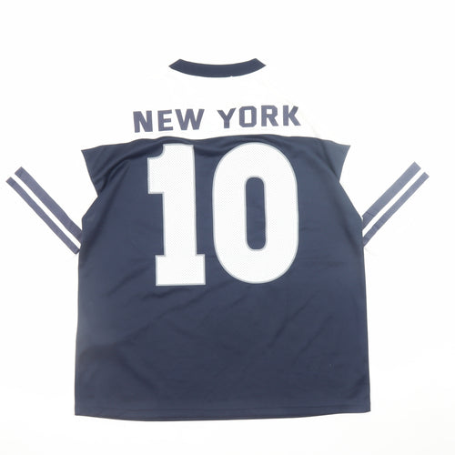 Stradivarius Men Blue White New York 10 Sports T-Shirt XS V-Neck