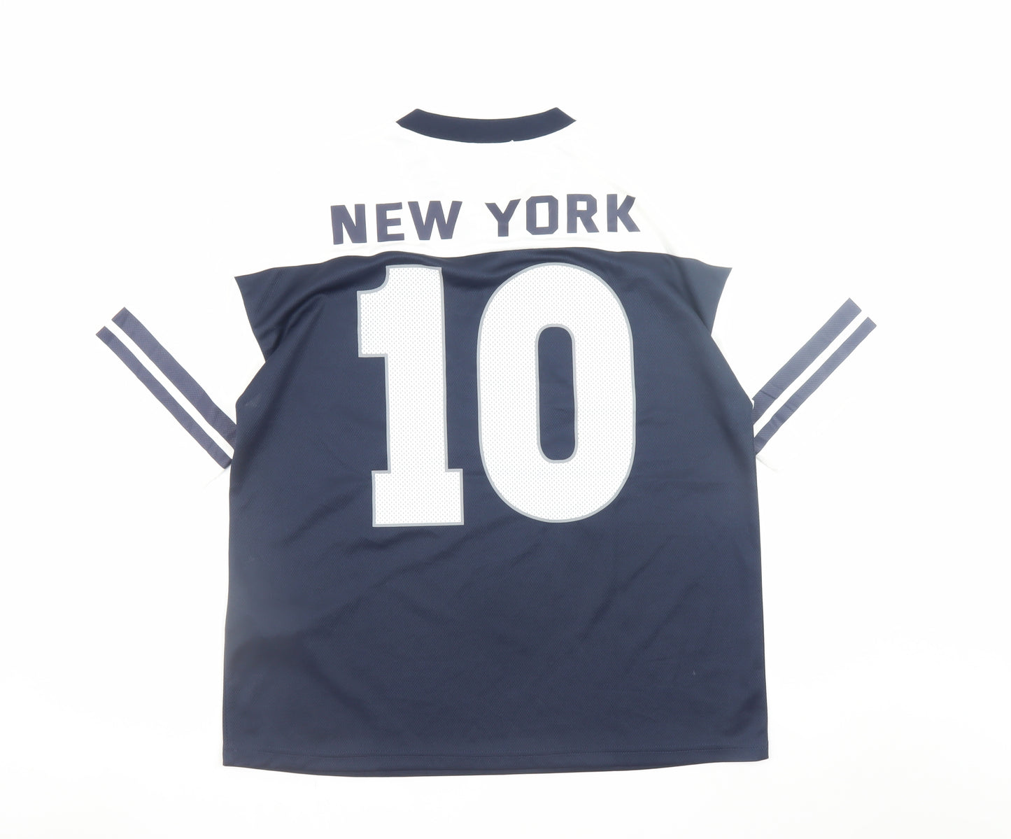 Stradivarius Men Blue White New York 10 Sports T-Shirt XS V-Neck