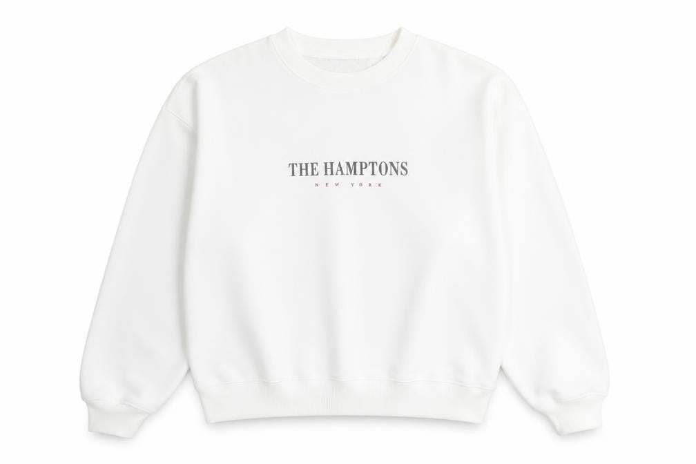 H&M Womens White The Hamptons New York Cotton Blend Sweatshirt M