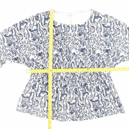 Gallery Women Blue Floral Tunic Blouse M 3/4 Sleeve
