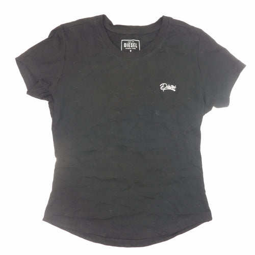 Diesel Womens Black Slim Fit Basic Cotton T-Shirt Medium