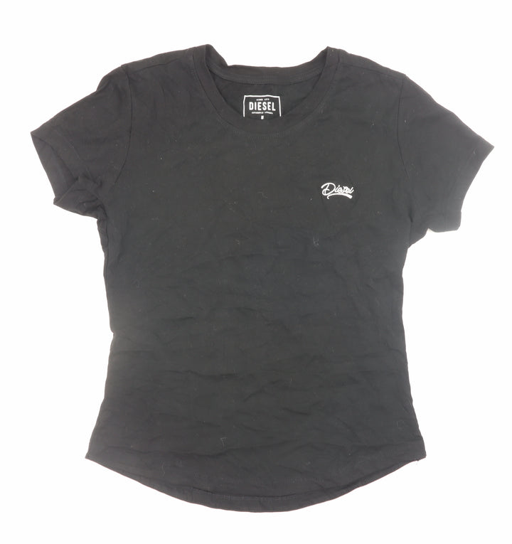 Diesel Womens Black Slim Fit Basic Cotton T-Shirt Medium